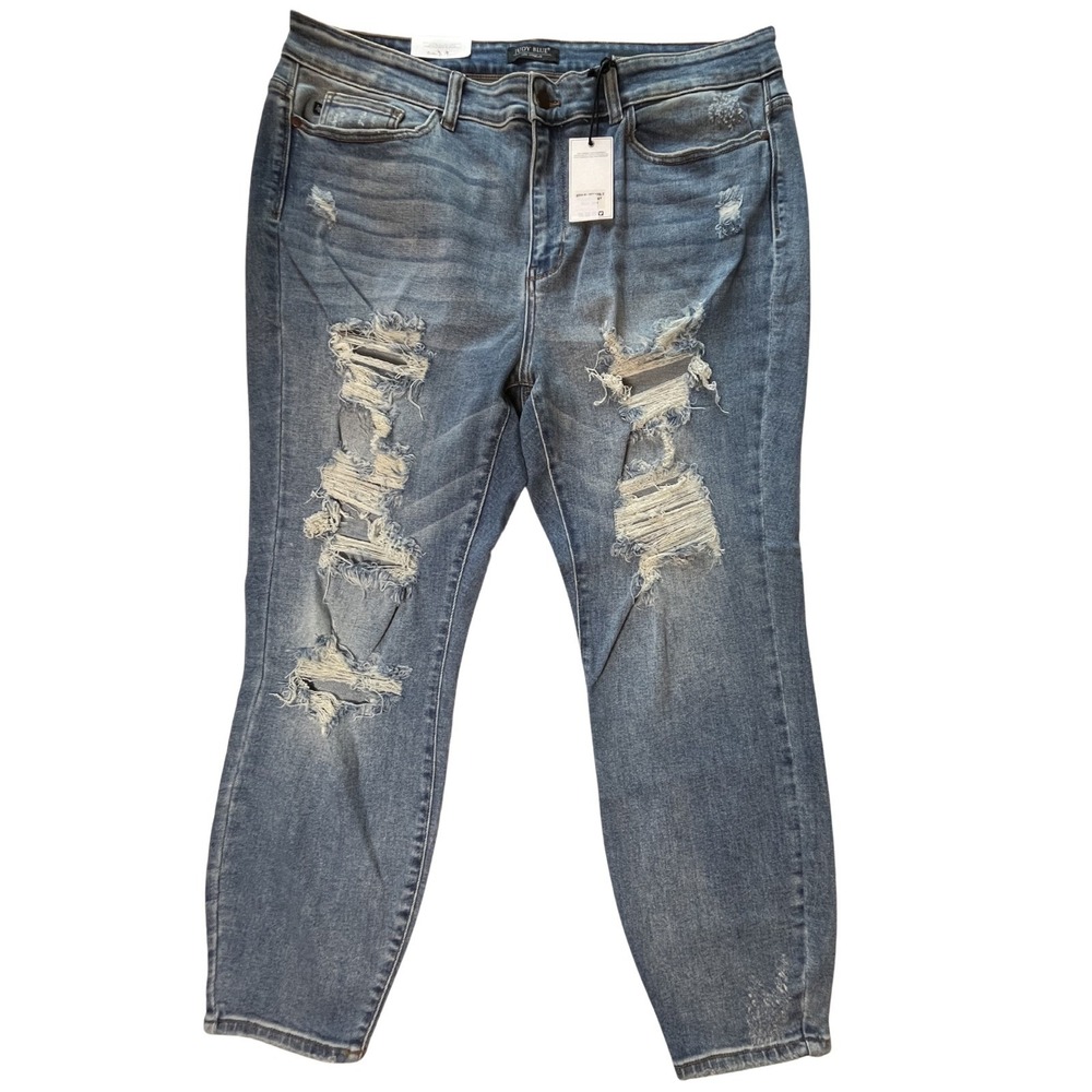 Judy Blue Distressed‎ Boyfriend Fit Jeans Medium Wash Plus Size 20W NWT
